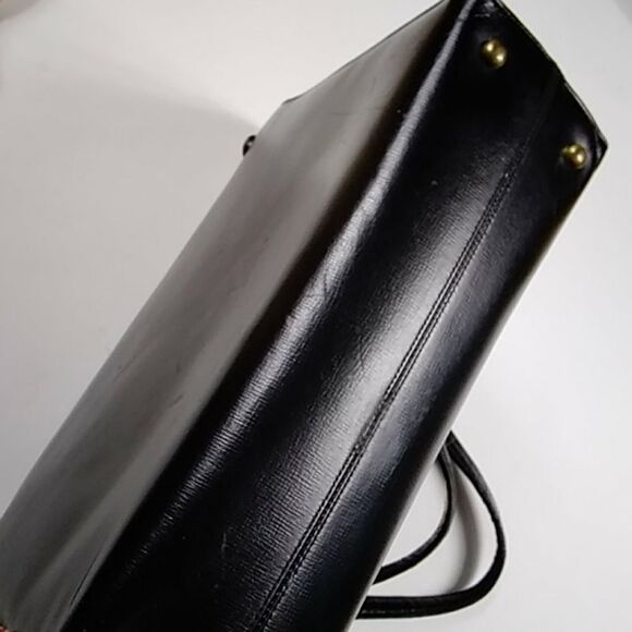 RARE ORIGINAL SATCHEL VTG 40s BLACK SAFFIANO LEATHER SHOULDERS BAG - Picture 11 of 11